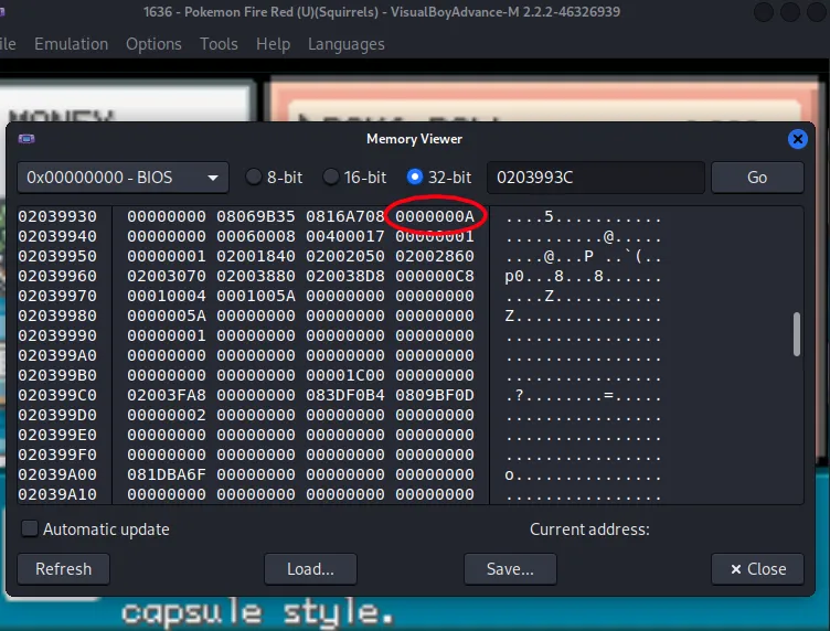 Observing memory of Code Breaker