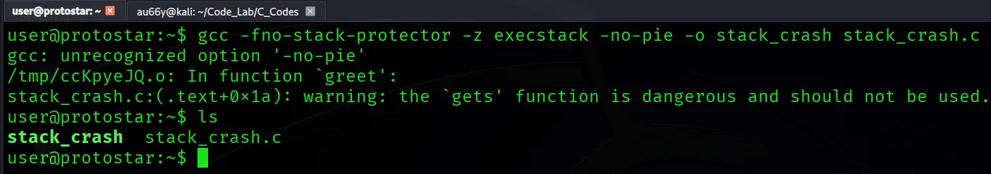 Compiling stack crash