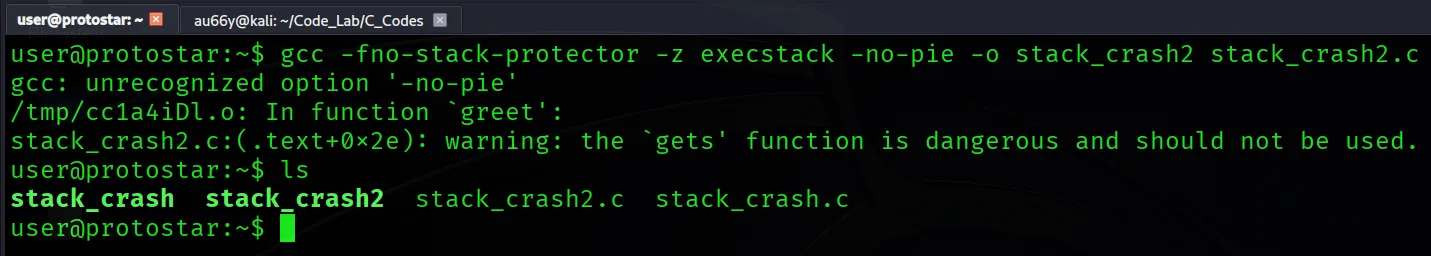 Compiling stack crash 2