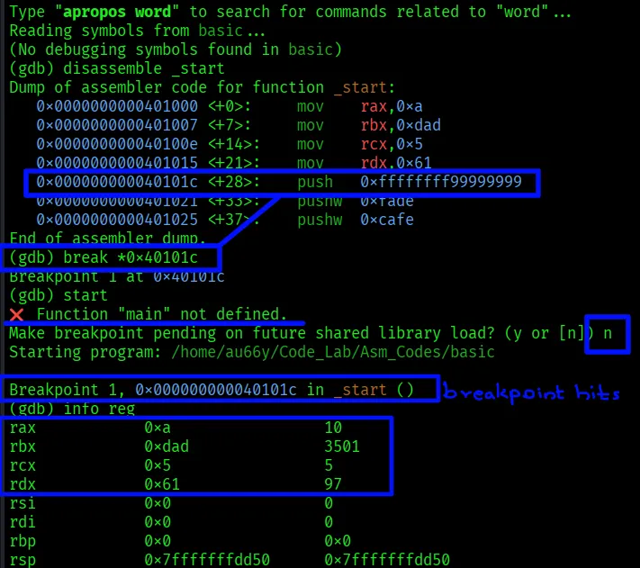 Breakpoint and values changed