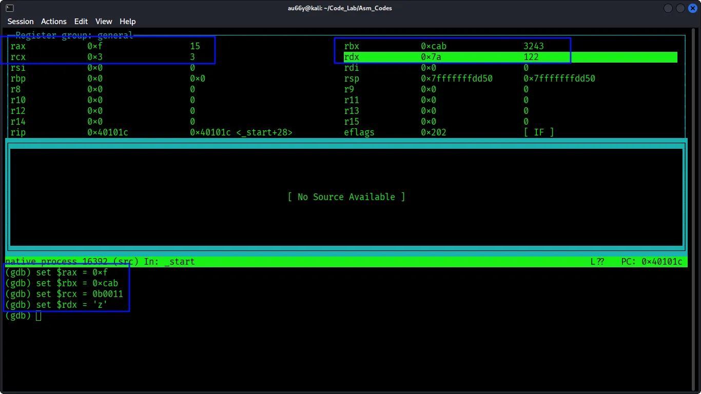 Setting rest of the registers